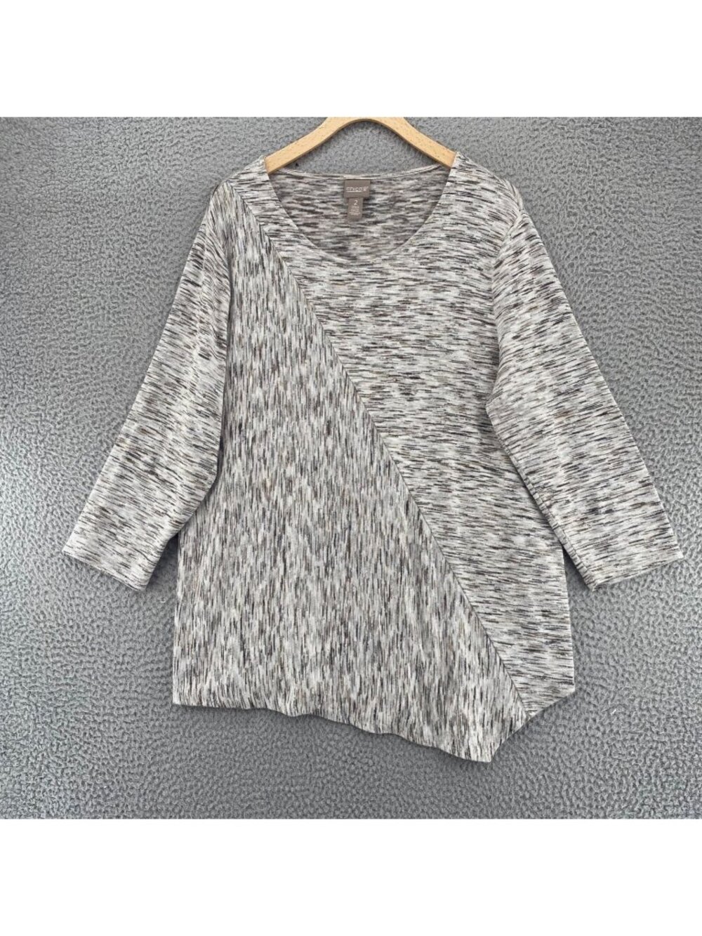 Chicos Top Womens 2 US Large Gray Volcanoe Spacedye Asymmetrical Spliced Tunic